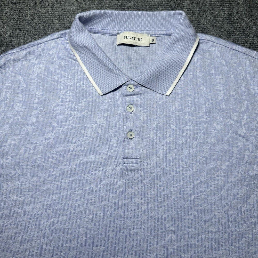 Bugatchi Polo Shirt Lavender Floral Short Sleeve Luxury Casual Men XL Cotton